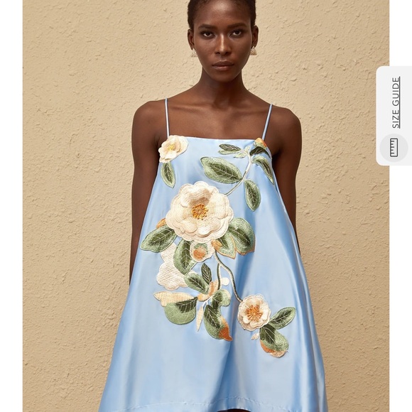 Miss Rosier Floral Embroidered Blue Dress - Picture 1 of 4